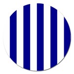 Vertical Stripes - White and Dark Blue Magnet 5  (Round)