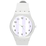 Vertical Stripes - White and Pastel Violet Round Plastic Sport Watch (M)