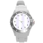 Vertical Stripes - White and Pastel Violet Round Plastic Sport Watch (L)