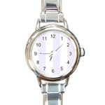 Vertical Stripes - White and Pastel Violet Round Italian Charm Watch