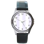 Vertical Stripes - White and Pastel Violet Round Metal Watch