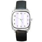 Vertical Stripes - White and Pastel Violet Square Metal Watch