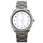 Vertical Stripes - White and Pastel Violet Sport Metal Watch