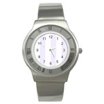 Vertical Stripes - White and Pastel Violet Stainless Steel Watch
