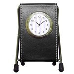 Vertical Stripes - White and Pastel Violet Pen Holder Desk Clock