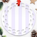 Vertical Stripes - White and Pastel Violet Ornament (Round Filigree)