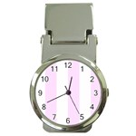 Vertical Stripes - White and Pale Thistle Violet Money Clip Watch