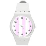 Vertical Stripes - White and Pale Thistle Violet Round Plastic Sport Watch (M)
