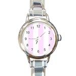 Vertical Stripes - White and Pale Thistle Violet Round Italian Charm Watch