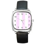 Vertical Stripes - White and Pale Thistle Violet Square Metal Watch