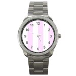 Vertical Stripes - White and Pale Thistle Violet Sport Metal Watch