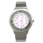 Vertical Stripes - White and Pale Thistle Violet Stainless Steel Watch