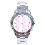 Vertical Stripes - White and Pale Thistle Violet Stainless Steel Analogue Watch