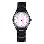 Vertical Stripes - White and Pale Thistle Violet Stainless Steel Round Watch