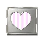 Vertical Stripes - White and Pale Thistle Violet Mega Link Heart Italian Charm (18mm)