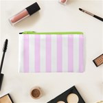 Vertical Stripes - White and Pale Thistle Violet Canvas Cosmetic Bag (XS)