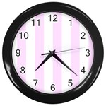 Vertical Stripes - White and Pale Thistle Violet Wall Clock (Black)