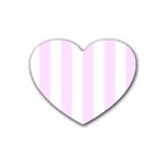 Vertical Stripes - White and Pale Thistle Violet Rubber Coaster (Heart)