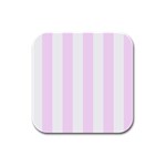 Vertical Stripes - White and Pale Thistle Violet Rubber Square Coaster (4 pack)