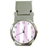 Vertical Stripes - White and Thistle Violet Money Clip Watch
