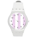 Vertical Stripes - White and Thistle Violet Round Plastic Sport Watch (M)