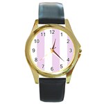 Vertical Stripes - White and Thistle Violet Round Gold Metal Watch
