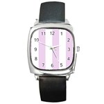 Vertical Stripes - White and Thistle Violet Square Metal Watch