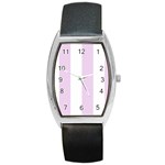 Vertical Stripes - White and Thistle Violet Barrel Style Metal Watch