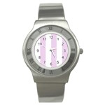 Vertical Stripes - White and Thistle Violet Stainless Steel Watch