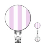 Vertical Stripes - White and Thistle Violet Stainless Steel Nurses Watch
