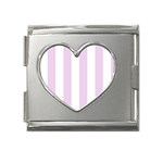 Vertical Stripes - White and Thistle Violet Mega Link Heart Italian Charm (18mm)