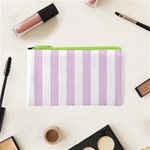 Vertical Stripes - White and Thistle Violet Canvas Cosmetic Bag (XS)