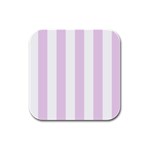 Vertical Stripes - White and Thistle Violet Rubber Square Coaster (4 pack)
