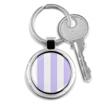 Vertical Stripes - White and Pale Lavender Violet Key Chain (Round)