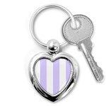 Vertical Stripes - White and Pale Lavender Violet Key Chain (Heart)