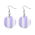 Vertical Stripes - White and Pale Lavender Violet 1  Button Earrings