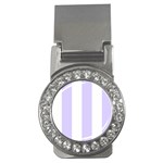 Vertical Stripes - White and Pale Lavender Violet Money Clip (CZ)