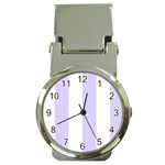 Vertical Stripes - White and Pale Lavender Violet Money Clip Watch