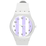 Vertical Stripes - White and Pale Lavender Violet Round Plastic Sport Watch (M)