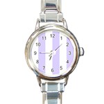 Vertical Stripes - White and Pale Lavender Violet Round Italian Charm Watch