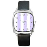Vertical Stripes - White and Pale Lavender Violet Square Metal Watch