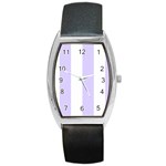 Vertical Stripes - White and Pale Lavender Violet Barrel Style Metal Watch