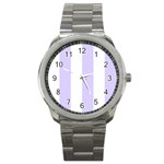 Vertical Stripes - White and Pale Lavender Violet Sport Metal Watch