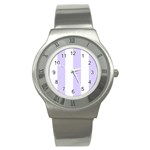 Vertical Stripes - White and Pale Lavender Violet Stainless Steel Watch