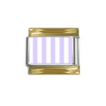 Vertical Stripes - White and Pale Lavender Violet Gold Trim Italian Charm (9mm)