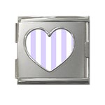 Vertical Stripes - White and Pale Lavender Violet Mega Link Heart Italian Charm (18mm)
