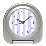 Vertical Stripes - White and Pale Lavender Violet Desk Alarm Clock