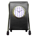 Vertical Stripes - White and Pale Lavender Violet Pen Holder Desk Clock