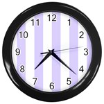 Vertical Stripes - White and Pale Lavender Violet Wall Clock (Black)