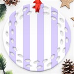 Vertical Stripes - White and Pale Lavender Violet Round Filigree Ornament (Two Sides)